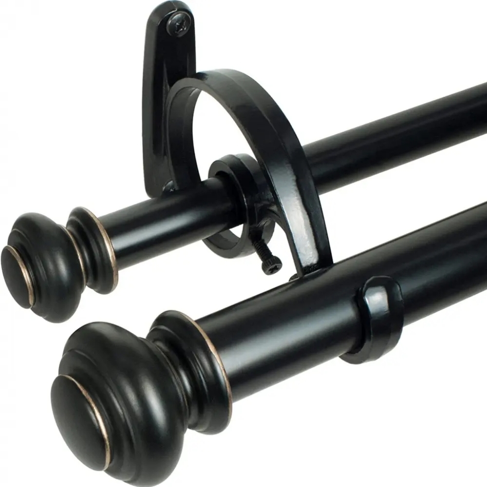 Decopolitan Urn Telescoping Double Drapery Rod Set, 36-72", Antique Bronze